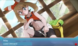 attract_(pokemon_move) backpack badge bag bandana battle bike_shorts blue_eyes blush breasts breasts_out brown_hair competitive_intercourse competitive_sex cowgirl_position cum cum_in_pussy cum_inside defeated defeated_male determined domination_loss english_text erect_penis father_and_daughter female flaccid_after_cumming flaccid_penis_after_sex gameplay_mechanics gym_leader hat health_bar highres hp_bar kim_da-yoon long_hair may_(pokemon) may_(pokemon_oras) nintendo nipple_tweak nipples pants_down penetration penis philipposter pokemon pokemon_(game) pokemon_battle pokemon_oras ribbon sex_battle sexfight shocked shocked_expression shorts smile sweat translated wince