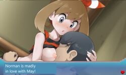 attract_(pokemon_move) backpack badge bag bandana battle bike_shorts blue_eyes blush breasts breasts_out brown_hair cowgirl_position cum cum_in_pussy cum_inside defeated defeated_male determined domination_loss english_text erect_penis father_and_daughter female flaccid_after_cumming flaccid_penis_after_sex gameplay_mechanics gym_leader hat health_bar highres hp_bar kim_da-yoon long_hair may_(pokemon) may_(pokemon_oras) nintendo nipple_tweak nipples norman_(pokemon) pants_down penetration penis philipposter pokemon pokemon_(game) pokemon_battle pokemon_oras ribbon sex_battle shocked shocked_expression shorts smile sweat translated wince