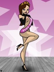 award black_gloves black_high_heels blue_eyes breasts brown_hair crown dark_blue_eyes dark_brown_hair dark_gloves dark_hair disney disney_channel disney_xd edit female female_only gloves golden_crown high_heels lipstick long_hair naked naked_female nipples nude nude_female on_stage phineas_and_ferb roger_bacon sash small_breasts solo solo_female solo_focus stage standing straight_hair tagme vanessa_doofenshmirtz white_female