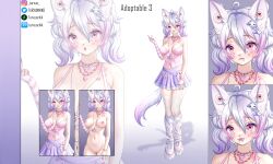 adoptable anime anime_style belly big_breasts boots breasts cat_ears catgirl clothed clothing commission commission_art cute cute_face hair hairpin medium_breasts medium_hair nail_polish neko nipples pink_eyes pussy skirt tagme tail tarxunniko thighs white_hair