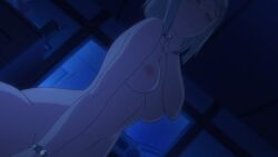 1girls anna_nishikinomiya areolae blush breasts closed_eyes hips medium_breasts medium_hair nipples nude screencap shimoneta_to_iu_gainen_ga_sonzai_shinai_taikutsu_na_sekai tummy uncensored white_hair