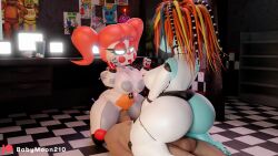 1boy 2girls 3d 3d_(artwork) animatronic baby_(fnafsl) babymoonart big_breasts blender breasts circus_baby circus_baby_(fnaf) completely_nude completely_nude_female cupcake_(fnaf) eyeless_male female five_nights_at_freddy's five_nights_at_freddy's:_sister_location garbagioni green_eyes luiske476 naked naked_female nipples nude nude_female nude_male rckke red_hair robot scrap_baby scrap_baby_(fnaf) scrap_baby_(rckke) sex straight threesome