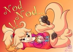 absurd_res animal_crossing anthro bodily_fluids bottomless bottomless_female breasts canid canine canis clothed clothing cookie domestic_dog female food foot_fetish genital_fluids hi_res humanoid inviting inviting_to_sex isabelle_(animal_crossing) lobofeo mammal nickelodeon nintendo nintendo_switch pawpads paws pussy_juice rocko's_modern_life shirt solo topwear wet young