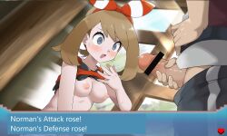 backpack badge bag bandana battle bike_shorts blue_eyes blush breasts breasts_out brown_hair competitive_intercourse competitive_sex english_text erect_penis father_and_daughter female gameplay_mechanics gym_leader hat health_bar highres hp_bar imminent_incest incest kim_da-yoon long_hair may_(pokemon) may_(pokemon_oras) nintendo nipple_tweak nipples norman_(pokemon) pants_down penetration penis philipposter pokemon pokemon_(game) pokemon_battle pokemon_oras ribbon sex_battle sexfight shocked shocked_expression shorts smile sweat translated wince