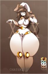 abstract_background anthro ass belly big_butt breasts brown_background brown_body brown_ear_tips brown_fur brown_hair chatski cutie_mark doll doll_joints eyelashes eyelashes_through_hair female front_pussy front_view fur genitals gold_skin hair hasbro heart hi_res hinge huge_butt huge_hips huge_thighs joints lagomorph leporid long_hair looking_at_viewer mammal marionette mouth_closed my_little_pony n_tail overweight pale_eyes pose pubes puppet puppet_strings pussy rabbit rabbit_ears simple_background smooth_skin solo standing tail thick_thighs translucent translucent_hair waist white_ears white_eyes wide_eyed wide_hips