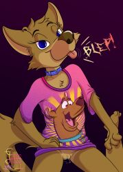 absurd_res anthro anthro_only blep bodily_fluids bottomless bottomless_female canid canine canis clothed clothing collar female furry genital_fluids hanna-barbera hi_res inviting inviting_to_sex lobofeo mammal misterpickleman misterpickleman_(character) non-human pijama pussy_juice scooby-doo shirt solo spread_legs spreading taylor_knight tongue tongue_out topwear wet wolf