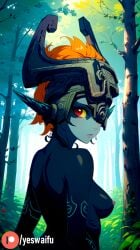 1girls ai_generated breasts female female_only forest looking_at_viewer midna nipples orange_hair solo tagme the_legend_of_zelda yeswaifu