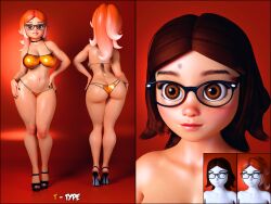 1girls 3d 3d_(artwork) alternate_costume alya_césaire alya_cesaire ass back_view big_ass big_breasts big_eyes bikini birthmark black-framed_eyewear black-framed_glasses black_heels breasts brown_eyes brown_hair dark_brown_hair eyebrows eyelashes eyes eyewear female front_view full_body glasses gradient_hair hair hands_on_own_thighs heels high_heels hips huge_ass huge_breasts human large_ass large_breasts legs lips long_hair miraculous_ladybug mole_(marking) mole_above_eye multi-strapped_bikini multi-strapped_panties orange_background orange_bikini orange_clothing orange_hair orange_theme portrait rena_rouge side-tie_bikini stiletto_heels thick_thighs thighs two_tone_hair urqqurqq white_hair