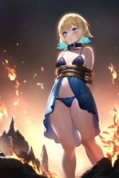 ai_generated blonde_hair blue_eyes bondage bound bound_wrists collar femsub fire fire_emblem fire_emblem_heroes fjorm_(fire_emblem) lingerie nintendo novelai story_at_source tiques