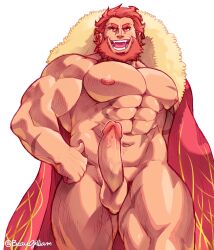 balls bara beard beaugilliam boner cape cape_only erection facial_hair fate_(series) iskandar_(fate) male male_only muscles muscular nude pecs penis red_hair solo solo_male