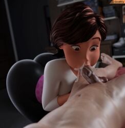 3d 3d_(artwork) ass bed blender_(software) blowjob cheek_bulge cum cum_from_nose cum_in_mouth cum_inside cum_out_nose cumshot dash_parr elastigirl helen_parr incest large_ass milf sleeping smitty34 sucking sucking_penis tagme the_incredibles yoga_pants