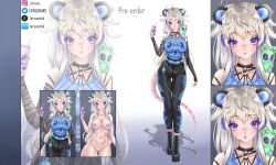 adoptable alien alien_girl animal_ears anime anime_style belly belt big_breasts blue_hair blue_nipples blue_pussy blush boots breasts clothed clothing commission commission_art ear_piercing earring earrings expressions hair huge_breasts juice long_hair makeup mouse mouse_ears mouse_girl mouse_tail nail_polish necklace neko nipples panties purple_eyes pussy pussy_lips tagme tarxunniko tongue tongue_out white_background white_hair