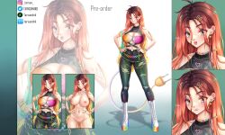 adoptable anime anime_style belly belt big_breasts big_nipples boots bracelet breasts chains clothed clothing commission commission_art cute cute_face ear_piercing earring earrings hair hairpin jeans long_hair makeup nail_polish nipples open_mouth orange_hair pink_nipples pussy pussy_lips rainbow rainbow_eyes red_hair ring rings ripped_clothing ripped_pants smile smiling tagme tail tarxunniko tattoo thick_thighs thighs topless white_background yellow_hair