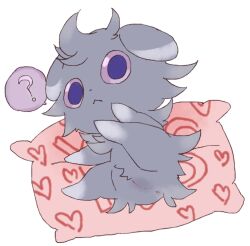 2019 anus espurr female feral fur generation_6_pokemon genitals grey_body grey_fur nintendo niogupoke pillow pokemon pokemon_(species) pussy question_mark solo