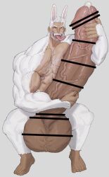 bodybuilder censored censored_penis cum furry hugging_penis hyper hyper_balls hyper_cock hyper_genitalia hyper_penis hyper_testicles macomuchi male male_only masturbating masturbation muscles muscular muscular_arms muscular_male muscular_thighs