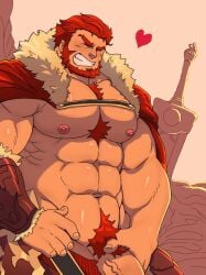 balls bara beard big_penis blush facial_hair fate_(series) flaccid ho_tdoug iskandar_(fate) male male_only muscles muscular penis red_hair smiling solo solo_male