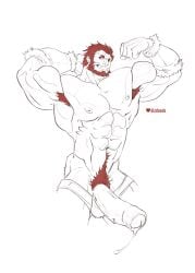 armpit_hair arms_up balls bara beard big_penis boner dizdoodz erection facial_hair fate_(series) flexing iskandar_(fate) male male_only monochrome muscles muscular nude penis red_hair solo solo_male uncut