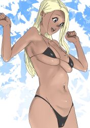 1girls bikini blonde_hair blue_eyes blush breasts female female_focus female_only gyaru hi_res highres kuro_gyaru large_breasts original original_character short_hair smile solo solo_female tanned tanned_female tantanmen72