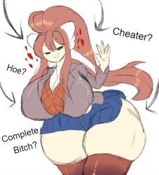 1girls 2023 arrow_(symbol) big_breasts black_legwear black_thigh_highs black_thighhighs blazer blue_skirt bottom_heavy breasts brown_hair cheating_(relationship) clothed_breasts curvy curvy_body curvy_female curvy_figure curvy_hips doctordrawnass doki_doki_literature_club female green_eyes heart hips huge_breasts large_breasts legwear long_hair looking_at_viewer monika_(doki_doki_literature_club) ponytail ribbon school_girl school_uniform schoolgirl schoolgirl_uniform skirt smirk smirking smirking_at_viewer text thick thick_hips thick_thighs thigh_highs thighhighs thighs tied_hair top_heavy voluptuous voluptuous_female white_ribbon wide_hips