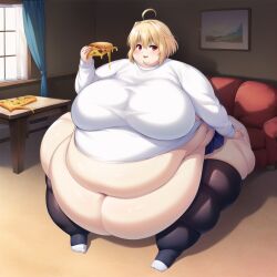 ai_generated arcueid_brunestud bbw belly_overhang big_belly big_breasts big_female blush chubby chubby_female double_chin embarrassed fat fat_ass fat_female fat_fetish fat_girl fat_rolls fat_woman fatty huge_belly large_female massive_belly obese obese_female overweight overweight_female pizza plump pork_chop slob thick_thighs tsukihime type-moon weight_gain