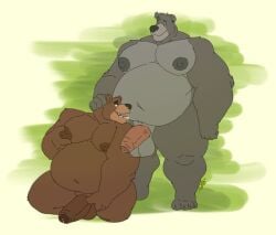 anthro baloo bear belly big_belly big_pecs boner chubby_anthro duo erection flaccid gab_art gay genitals male male_only mammal nipple_fetish nipple_play nude oulder pecs penis slightly_chubby the_jungle_book