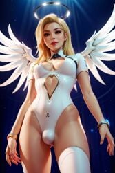 1futa ai_generated alternate_costume alternate_version_available angel_wings ass_visible_through_thighs blonde_hair bracelets bulge bulge_through_clothing chest_window from_below futa_only futanari halo heart-shaped_cutout leotard longjohnsingleduct looking_at_viewer mercy overwatch penis penis_bulge small_breasts solo solo_futa thighs white_hair white_leotard white_topwear wide_hips