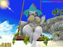 3d 3d_(artwork) adorable anthro anthro_only anthropomorphic beach big_breasts bikini bra breasts commission commission_art cute cute_face day female female_anthro female_only female_pokemon furry furry_female furry_only hips icee jirachi june june_(month) kabalmystic_(style) legendary_pokemon looking_at_viewer mythical_pokemon novaneptune4 oc outdoors panko peace_sign pokemon pokemon_(species) pokemon_trainer postcard red_and_blue_jirachi sfm sitting_on_swing solo solo_anthro solo_female solo_furry sona source_filmmaker sourcefilmmaker summer summertime swimsuit swing thick_thighs thighs tropical tropical_background tropical_setting wide_hips winking winking_at_viewer