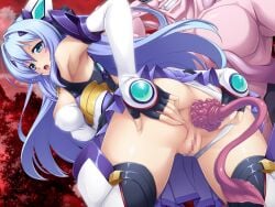 1boy anal anal_object_insertion anal_tail anus armpits ass bent_over black_gloves blue_eyes blue_hair blush breasts butt_plug censored chest_jewel clothing_aside cloud covered_nipples elbow_gloves exs-tia exs-tia_(exs-tia_1) fake_tail female fingerless_gloves from_behind from_below game_cg ganusgil gloves grabbing_own_ass grin hair_intakes hair_ornament headgear inoino katsuragi_marina kouyoku_senki_exs-tia large_breasts large_variant_set leotard leotard_aside long_hair looking_at_viewer looking_back magical_girl male miniskirt monster mosaic_censoring non-web_source object_insertion official_art open_mouth outdoors pleated_skirt presenting pussy red_sky sex_toy skirt sky smile solo_focus spread_anus spread_ass straight tail tentacle thighhighs underwear variant_set