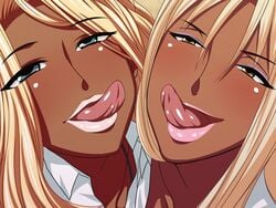 :d autobahn blonde_hair blush dark-skinned_female dark_skin eyes_over_hair eyeshadow ganguro gyaru hair kogal lipstick looking_at_viewer naughty_face perspective pov tongue tongue_out