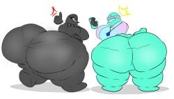 2girls among_us among_us_(series) among_us_black among_us_cyan black_(among_us) crewmate_(among_us) cyan_(among_us) gigigo huge_ass huge_breasts huge_butt huge_thighs hyper hyper_ass hyper_breasts hyper_butt hyper_thighs massive_ass massive_butt onomatopoeia