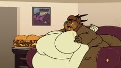 1girls animated anthro ass bacon bacon_cheeseburger belly breasts brown_body brown_hair burger calorie cheeseburger chewing couch dragon dragon_girl dragon_horns dragon_humanoid dragon_wings eating eating_food energyunit fat female female_focus female_only food food_fetish food_play horns hyper hyper_ass hyper_breasts large_ass large_breasts messy_eater no_nipples nude nude_female obese_female scalie slob stomach tan_body thick_thighs thighs weight_gain wings