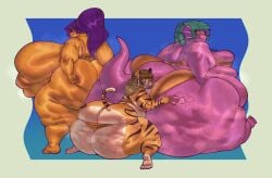 absurd_res amphibian anthro ass belly big_belly big_breasts big_butt bikini bodily_fluids breasts cellulite clothed clothing dragon eldiipiid feet felid feline female frog gold_bikini group hair hi_res huge_belly huge_breasts huge_butt hyper hyper_breasts hyper_butt lotion mammal mythological_creature mythological_scalie mythology obese orange_body overweight overweight_female pantherine partially_clothed ponytail purple_body scalie suntan_lotion sweat sweaty_breasts sweaty_butt swimwear tiger trio two-piece_swimsuit