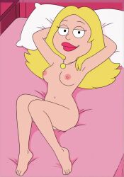 ai_generated american_dad blonde_hair female francine_smith lying_on_back lying_on_bed milf nude pillow pink_nipples sheets