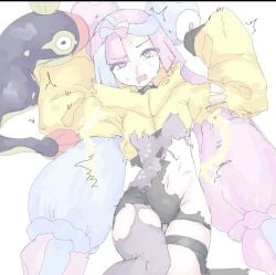 eelektrik electric_shock electricity electrostimulation iono_(pokemon) mocaht8 nosebleed pokemon ripped_clothing shock shocked shocking sparks