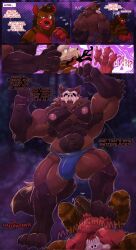 2025 4_fingers alfredafton anthro arm_hair armpit_hair ass balls beard belly biceps big_muscles big_pecs big_penis blue_clothing blue_topwear body_hair body_size_growth bone bone_mask bottomwear bulge canid canine chest_tuft clothed clothing comic demon dialogue digital_drawing_(artwork) digital_media_(artwork) duo english_text erection facial_hair feet fingers foot_fetish foot_on_crotch foot_on_penis foot_play forest forest_background fox genital_growth genitals growth hi_res humanoid_genitalia humanoid_penis hyena identity_death male male/male mammal manly mask mask_transformation mind_control muscle_growth muscles muscular muscular_anthro muscular_arms muscular_male muscular_thighs nature nature_background nipples nude nude_anthro nude_male outside pec_expansion pecs penis penis_growth personality_change piercing pink_nipples plant possession sequence shirt size_difference size_transformation skull skull_head skull_mask solo stepping_on_another tail tank_top text thong thong_only topless topwear transformation transformation_sequence tree tuft underwear underwear_only