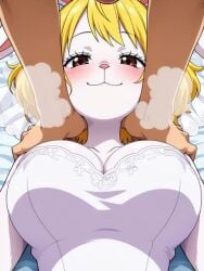 1boy1girl ai_generated animated big_breasts blonde_hair carrot_(one_piece) faceless_male female furry_female looking_at_viewer male on_back on_bed one_piece steamy_breath tagme video white_body
