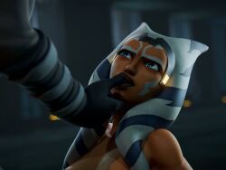 1girls ahsoka_tano black_lipstick blue_eyes darth_maul dominant_male domination female finger_in_mouth looking_up lydas3d star_wars submissive_female tagme the_clone_wars:_season_seven togruta
