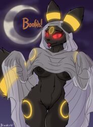 2025 anthro anthro_only areola black_areola black_body blankyart casual_exposure clothing dialogue digital_media_(artwork) eeveelution eyebrows female female_anthro female_only female_pokemon front_view furry furry_female furry_only generation_2_pokemon genitals ghost_costume glowing glowing_eyes glowing_markings hi_res ineffective_clothing looking_at_viewer markings moon naked naked_anthro naked_female night nintendo nipples nude nude_anthro nude_female pokemon pokemon_(species) pussy red_eyes signature smile solo solo_anthro solo_female solo_furry text tongue tongue_out translucent translucent_clothing umbreon vulva yellow_markings