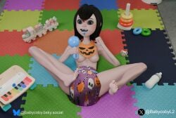 baby baby_bottle baby_face black_hair diaper diaper_fetish diaper_only female goth_girl halloween hotel_transylvania mavis_dracula