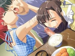 amihama_shinju censored cg cum cum_in_mouth cum_on_hair eroge facial feed feeding fellatio food game_cg ino kiss_x_400 multiple_girls okinotori_nankichi tagme teamwork winters_(publisher) yagami_fuemi