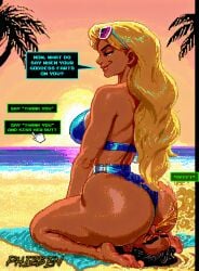 16-bit ai_art ai_generated beach big_ass bikini blonde_female caption dialogue dominant_female facesitting fart fart, fart_cloud fart_fetish farting, farting_in_face farting_on_another farting_on_face farts female huge_ass male onomatopoeia phizben sitting_on_face sitting_on_person story submissive_male word_balloon