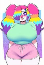 1girls ai_generated big_breasts blush_crunch_studios clown clown_girl dandy's_world dandys_world happy qwelver rainbow_hair real_person roblox roblox_avatar roblox_developer robloxian round_breasts thick_thighs