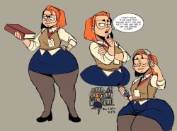 ass brookie_(elpiromanias) elpiromanias fat_ass ginger ginger_hair glasses librarian library listening_to_music nerd nerdy_female oc office_lady original_character shortstack small_breasts