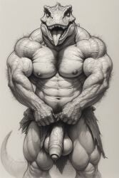 ai_generated anthro anthro_only armpit_hair balls chest_hair dinosaur drawing flashing flashing_penis furry furry_only furrypornaddiction hairy hairy_arms hairy_balls hairy_male huge_balls huge_cock ineffective_clothing loincloth looking_at_viewer male male_only monochrome muscular muscular_arms muscular_male nipples outside pecs penis prehistoric_species pubes pubic_hair sagging_balls saggy_balls scalie scalie_only sharp_teeth solo_male standing sweat sweatdrop sweating sweaty tongue_out