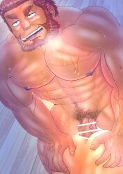 anal anal_sex balls bara beard big_penis blush boner censored_penis erection facial_hair fate_(series) gay genta_iwayama iskandar_(fate) male male_only muscles muscular musk nude penis red_hair sex sweat sweating