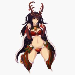 1girls 2021 absurdres alternate_costume ass_visible_through_thighs bare_midriff bare_thighs bell bikini black_hair blush bow bowtie brown_eyes christmas cleavage female female_only fire_emblem fire_emblem_awakening fire_emblem_heroes fur_coat fur_trim highres large_breasts light-skinned_female light_skin looking_at_viewer nintendo official_alternate_costume smile solo tharja_(fire_emblem) tharja_(winter)_(fire_emblem) thighs zerocgm