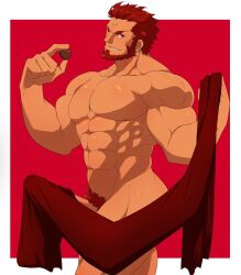 balls bara beard big_penis boner erection facial_hair fate_(series) iskandar_(fate) karakuraax male male_only muscles muscular penis red_hair solo solo_male