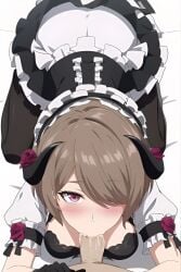 1boy 1boy1girl 1girls 2d ai_generated big_breasts blowjob blush breasts brown_hair clothed clothing cum cum_drip cum_in_mouth cum_inside cumshot deepthroat duo ejaculation eye_contact from_above hair_over_one_eye honkai_(series) honkai_impact_3rd horn horns hoyoverse light-skinned_female light_skin looking_at_viewer maid maid_uniform mihoyo nopemope26 oral oral_penetration oral_sex pantyhose penetration penis penis_out pink_eyes pov pov_crotch pov_eye_contact rita_rossweisse rita_rossweisse_(umbral_rose) short_hair uncensored video_games