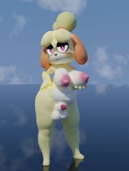 3d_(artwork) animal_crossing animal_genitalia animal_penis anthro areola balls bedroom_eyes big_areola big_balls big_breasts blue_sky blush breasts canid canine canine_genitalia canine_penis canis cloud digital_media_(artwork) domestic_dog eyeshadow eyewear front_view fully_sheathed fur furfnsfw futanari genitals glasses gynomorph hair half-closed_eyes hand_on_hip hi_res holding_breast intersex isabelle_(animal_crossing) looking_at_viewer makeup mammal narrowed_eyes navel nintendo nipples nude open_mouth open_smile outside penis penis_tip pink_eyes pose reflective_floor seductive shadow sheath shih_tzu sky smile solo standing thick_thighs toy_dog wide_hips yellow_body yellow_fur