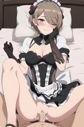 1boy 1boy1girl 1girls 2d ai_generated big_breasts blush breasts brown_hair clothed clothed_sex clothing cum cum_drip cum_in_pussy cum_inside cumshot duo ejaculation eye_contact honkai_(series) honkai_impact_3rd horn horns hoyoverse legs_apart legs_up light-skinned_female light_skin looking_at_viewer maid maid_uniform mihoyo missionary missionary_position no_panties nopemope26 on_back on_bed one_eye_closed penetration penis penis_in_pussy penis_out pink_eyes pov pov_crotch pov_eye_contact pussy rita_rossweisse rita_rossweisse_(umbral_rose) seductive sex smile thick thick_legs thick_thighs uncensored vagina vaginal_insertion vaginal_penetration vaginal_sex video_games wink